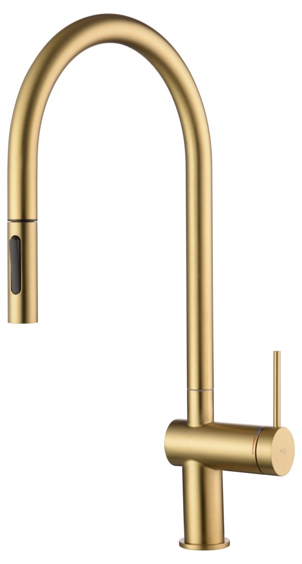 GRIFERÍA DE COCINA MONOMANDO EXTRAÍBLE ORO CEPILLADO SERIE BERNA